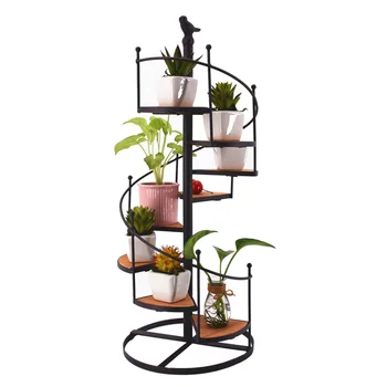 

8 layers Europe vintage iron and wood metal shelf plants stand Creative Spiral stairs table decor indoor garden plant stand