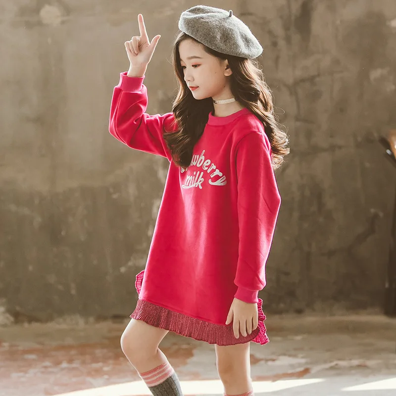 

2019 Winter New Style Big Boy Korean-style Western Style Sable Fur Hoodie Skirt Fashion Girls Brushed And Thick Long-sleeved Upp