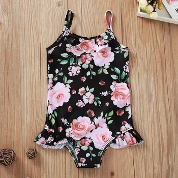 

2020 Baby Girls Swimsuit Ruffles Floral One Piece Bikini Swimwear Childrens Bathing Suit Kid Beachwear 1-4T