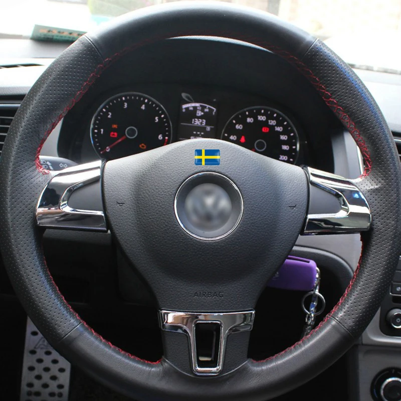 10Pcs Swedish flag Steering wheel 3D Epoxy Car fit for Volvo V40 V60 S60L Shield Car Sticker Sweden National Emblem Car styling