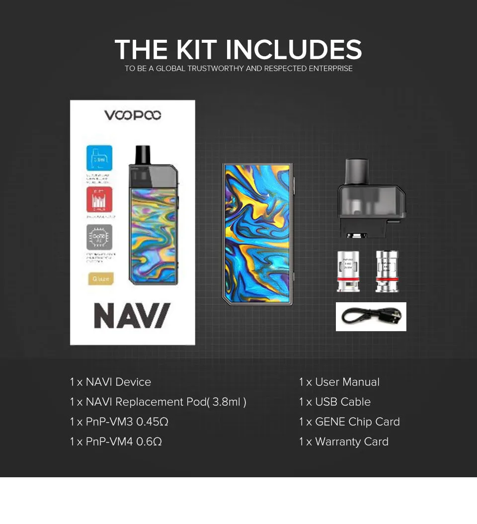 VOOPOO NAVI VAPE Pod Комплект 1500 мАч встроенный аккумулятор 3,8 мл Pod Tank GENE. AI чип 40 Вт Navi Mod электронная сигарета VS Vinci X KIT
