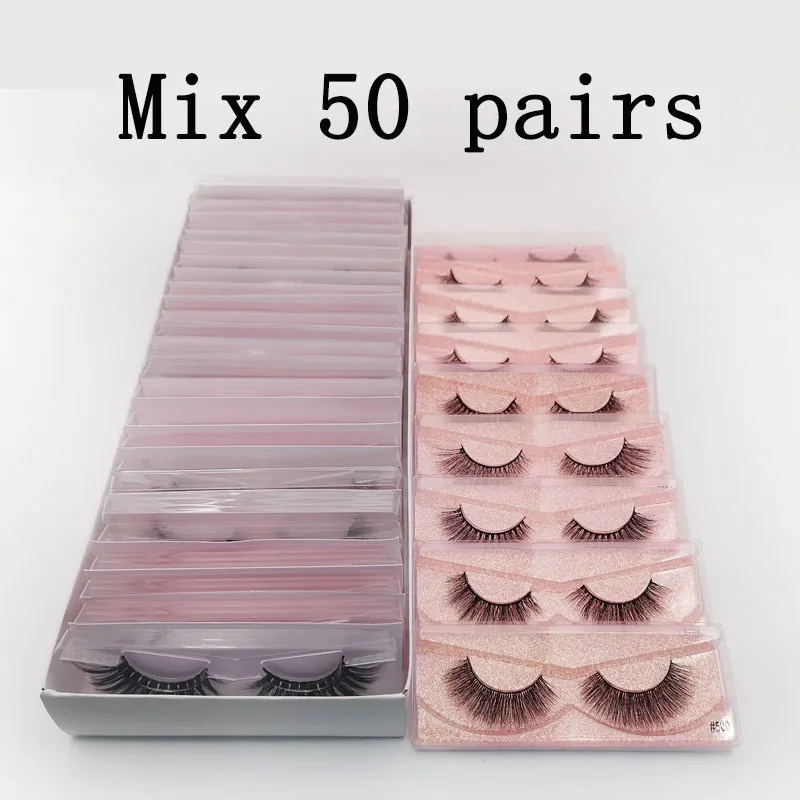 Mix 50 pairs Ресниц 20 Вт, 30 Вт, 40 см/50 шт норковые ресницы серо-коричневого цвета натуральные накладные ресницы прозрачный пакет для макияжа накладные ресницы - Цвет: Mix 50 pairs