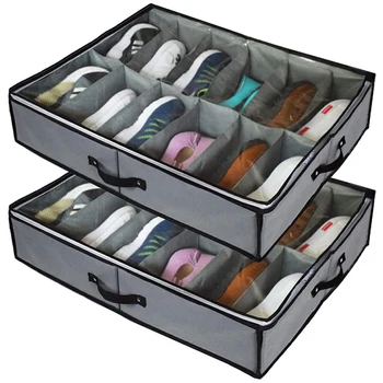 

Under Bed Shoe Storage Organizers ,2 Pack Fit 24 Pairs, Underbed Shoe Storage Containers Box Bags with Clear Cover
