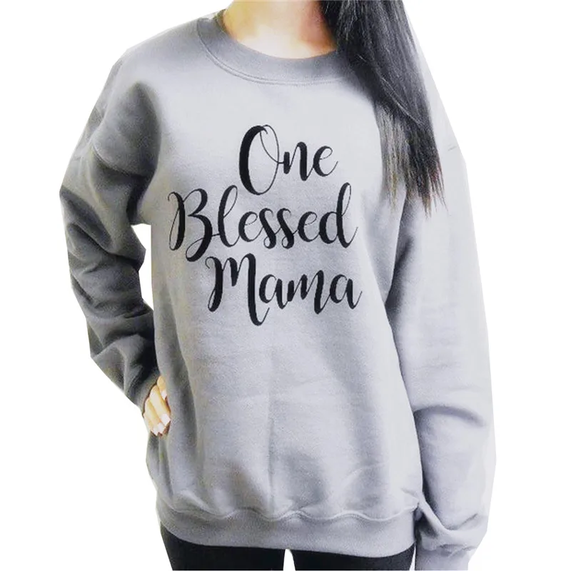 One Blessed Mama с буквенным принтом Kpop толстовки для женщин с круглым вырезом и длинным рукавом свитер в Корейском стиле пуловер уличная женская теплая верхняя одежда