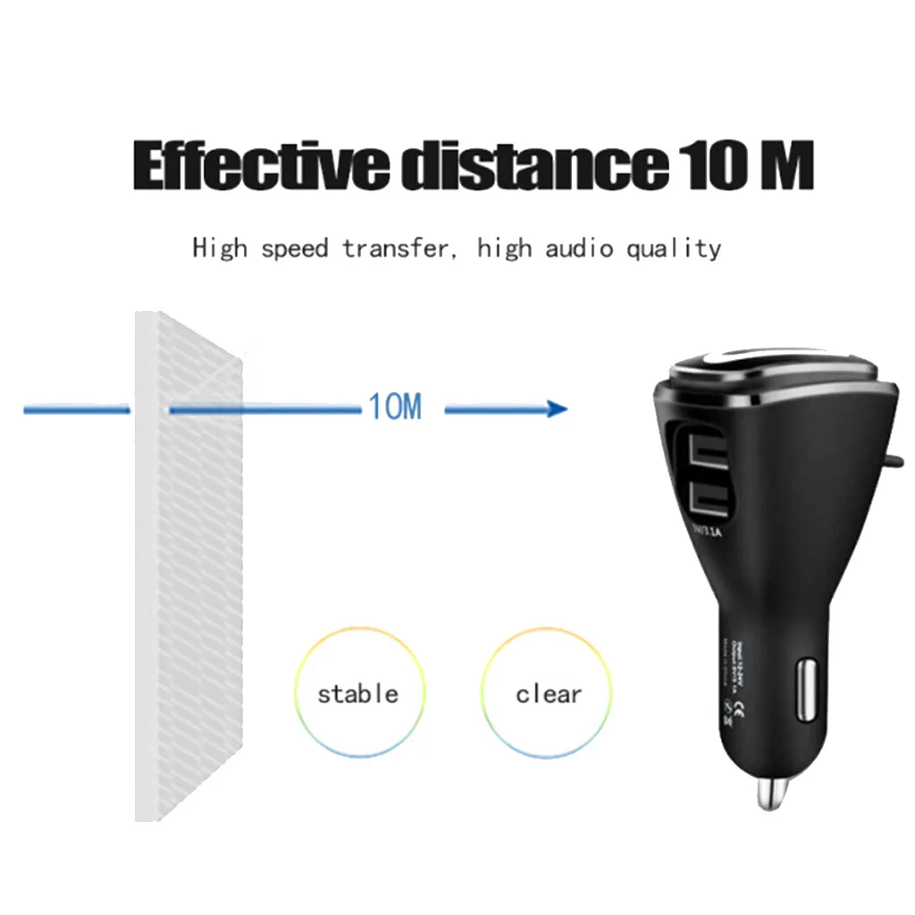 Portable Dual Use One To Two USB Car Kit Charger Handsfree BT 5 0 Headphones Car Charger Adapter Cigarette Lighter Power