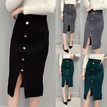Женская облегающая элегантная юбка-карандаш миди с разрезом сзади на осень и зиму, повседневная трикотажная юбка с высокой талией, женские юбки s Faldas