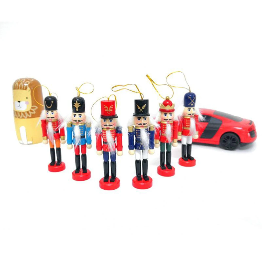 6pcs Christmas Nutcracker Ornaments Set, Wooden Soldier Puppet Toy for Xmas Themed Party Outdoor Yard Tree Hanging Decorations