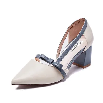 

2020 New Pointed Toe Party Sandals Women Pumps Sexy Bowknot Square Heel Sandals Woman Shoes Summer High Heel Shoes Ladies Shoes