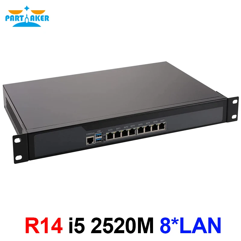 Partaker R14 Firewall Appliance 8*Intel I211 Gigabit Ethernet Router Server VPN with Core i5 2520M CPU 19 Inch 1U Rackmount