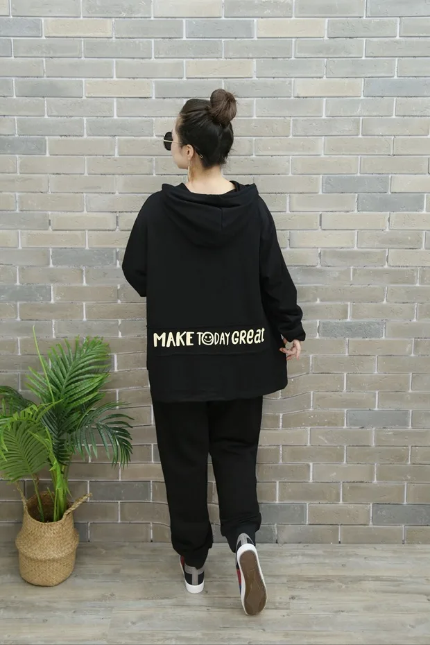 Vefadisa Plus Size Letter Print Women T-shirt 2020 Autumn Hooded Long Sleeve T-shirt Casual Pullover Women T-shirt QYF3716