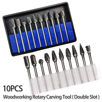 

Double Grain Slot 10pc 3mm Shank Tungsten Carbide Milling Cutter Drill Set Rotary Steel Cone Diamond Drill for Metal /Marble