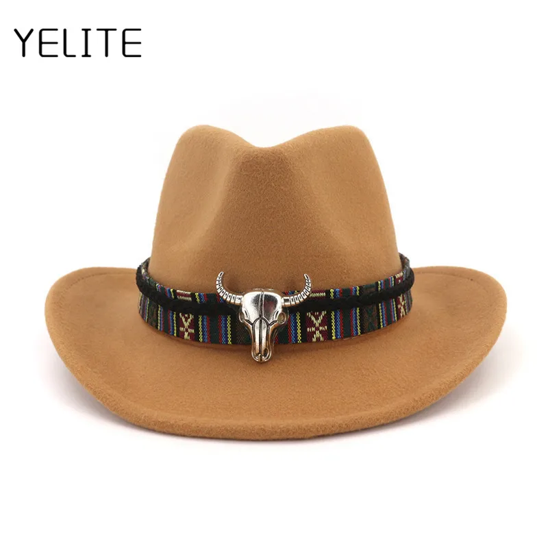YELITE осенние и зимние новые шерстяные шляпы в этническом стиле, модные шляпы для мужчин и женщин, шляпы для пар, ковбойские шляпы в западном стиле