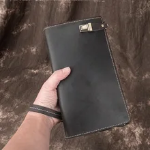 Мужской клатч, винтажный, Crazy horse, Воловья кожа, для мужчин, Длинный кошелек, сумка для денег, кошелек с карманом для сотового телефона, портмоне, держатель для карт