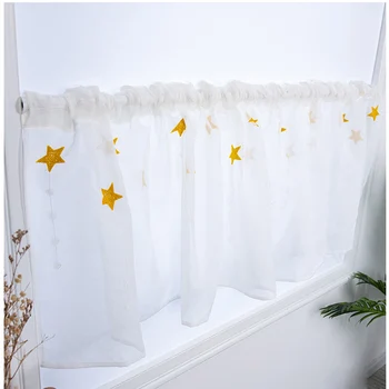 

1pcs Modern Home Decor Short Curtains for Kitchen Stars Embroidery Curtains Tulle Rod Pocket Curtain 100*50 Tulle Panel DL052#20