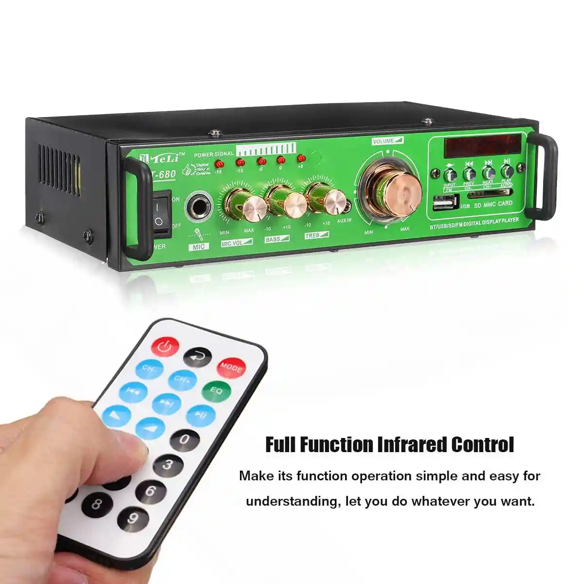 Kroak Home Car Amplifier Speaker Remote Control Stereo Bluetooth Hi Fi 2 0 Channel Auto Audio 12v Full Function Infrared Control