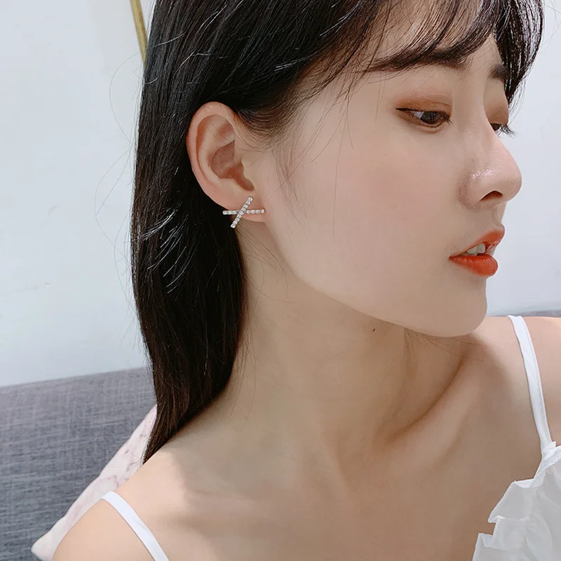 Новые милые серебряные серьги-гвоздики X с блестящим циркониевым камнем для женщин модные ювелирные изделия корейские серьги