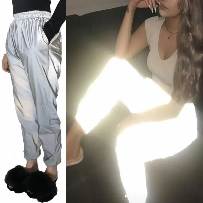 

Women Girls Hip Hop Reflective Dance Pants Ladies Fashion Reflective Long Pants Boy Sports Cycling Jogging Trousers New Clothing