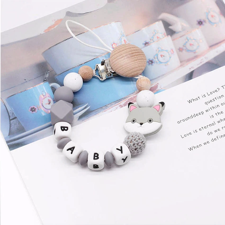 

Baby Custom Personalized Name Silicone Pacifier Chain Food Grade Silicone Beads Dummy Clip Holder Baby Clip Teething Teether Toy