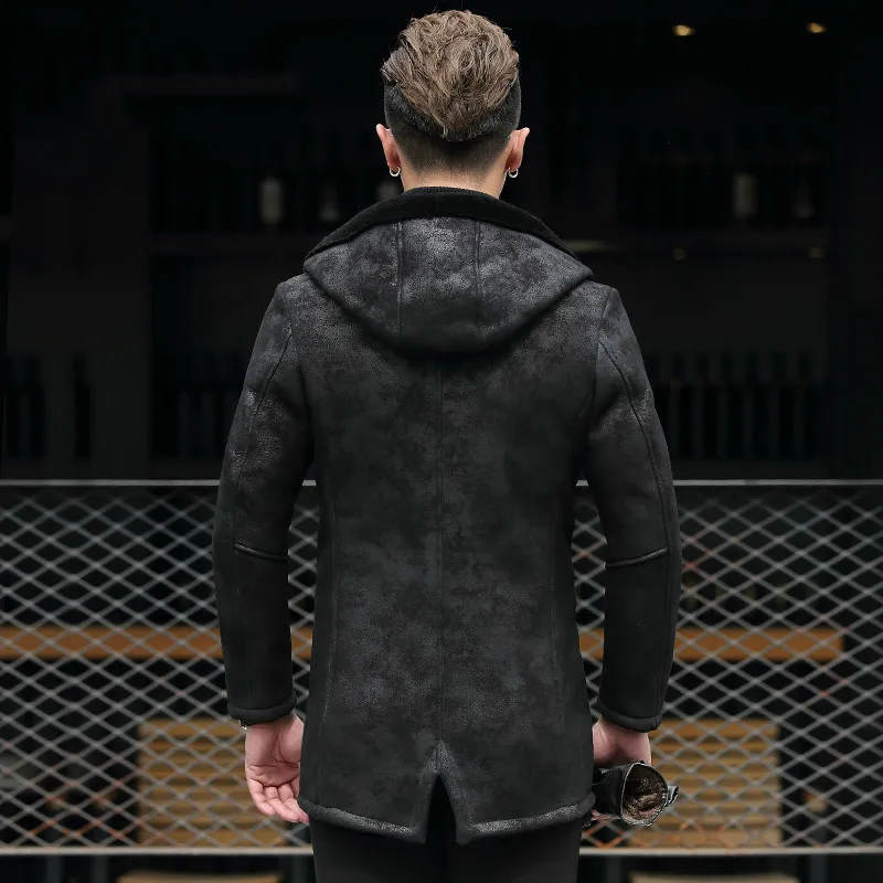 

Genuine Leather Jacket Men Winter Long Coat Sheepskin Leather Jackets Natural Wool Fur Coats Cuero Genuino 8708 KJ819
