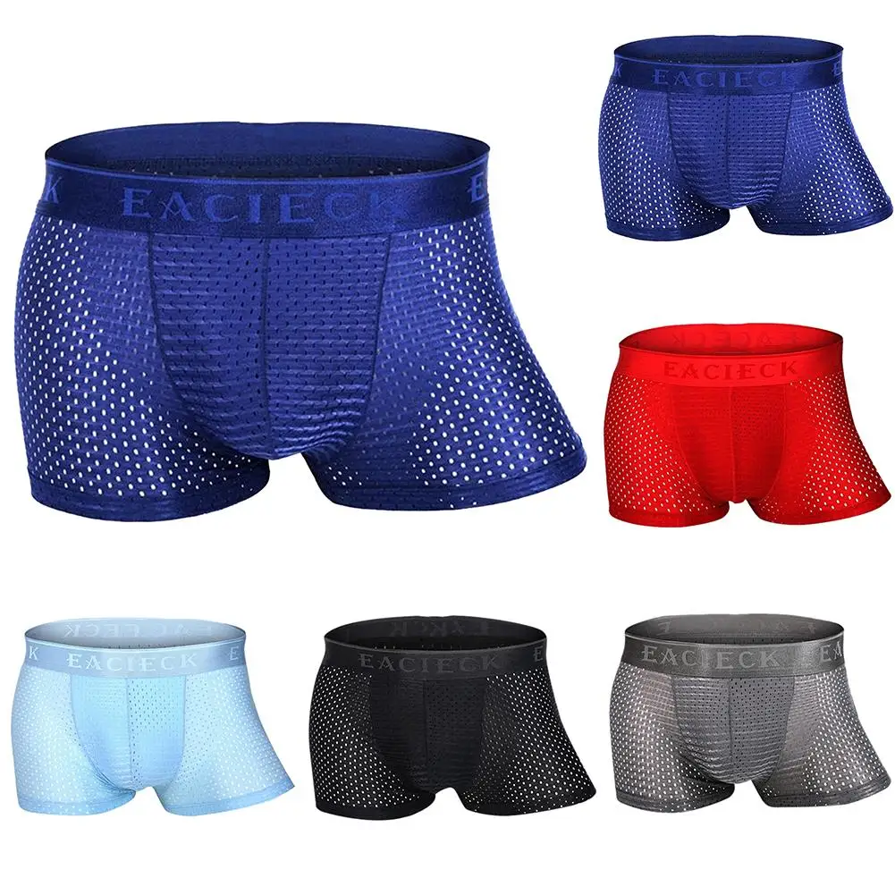 Сексуальное нижнее белье cueca мужские сетчатые шорты размера плюс однотонная