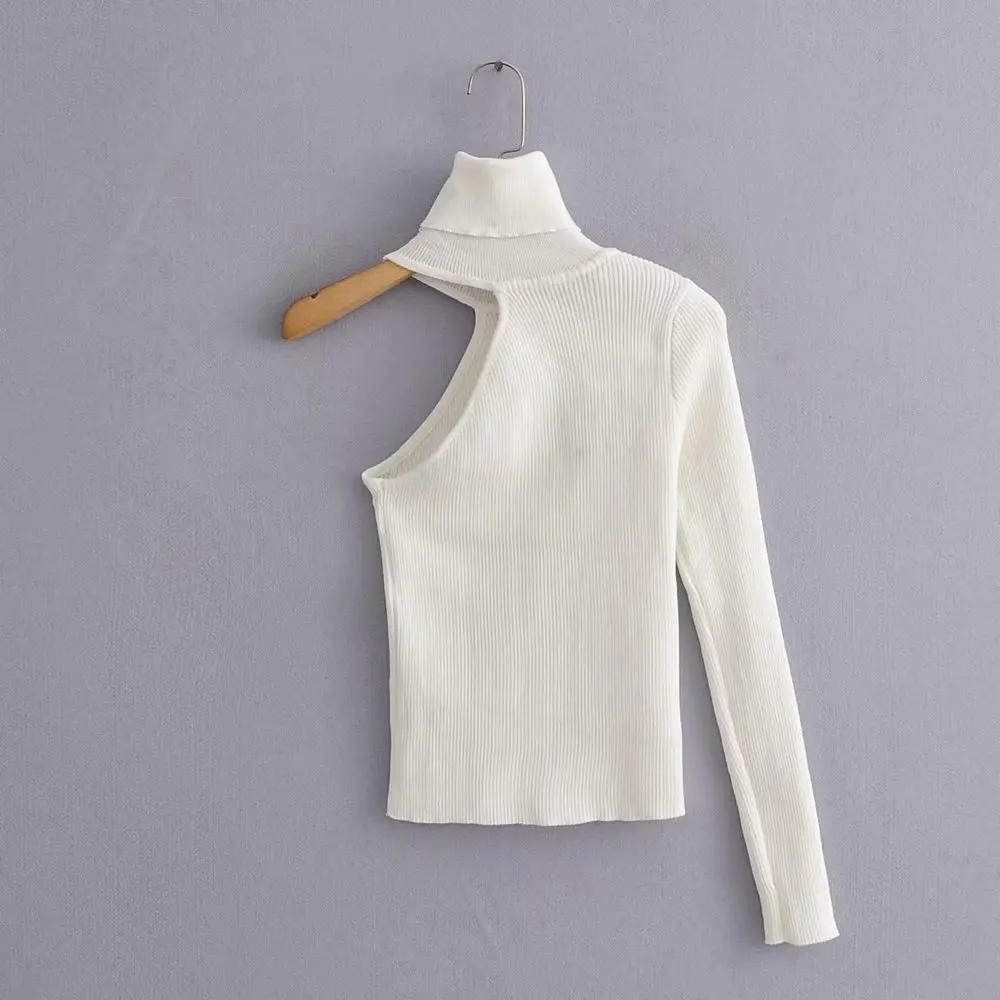 Женское модное на одно плечо водолазка Асимметричный свитер женский базовый вязаный Повседневный тонкий высокий уличные свитера шикарные топы S136