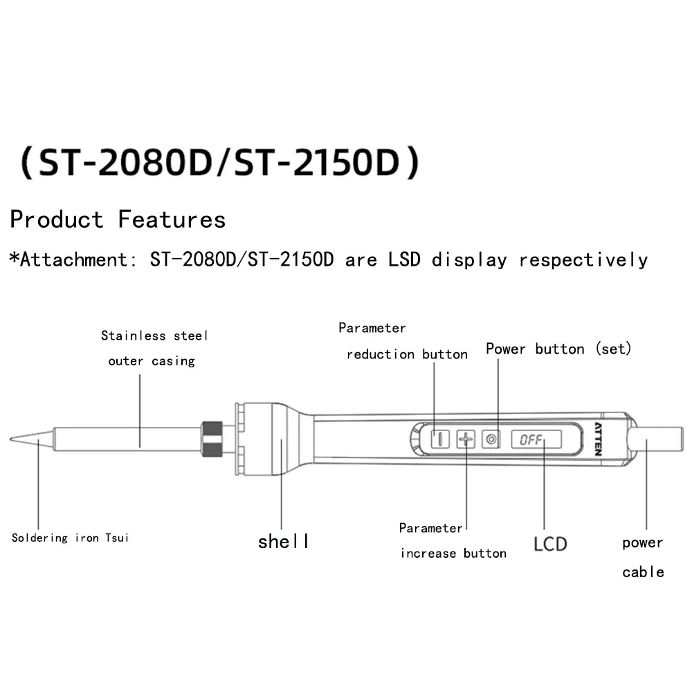 ATTEN ST 2080D Электрический паяльник 220 В светодиодный/ЖК дисплей с регулируемой