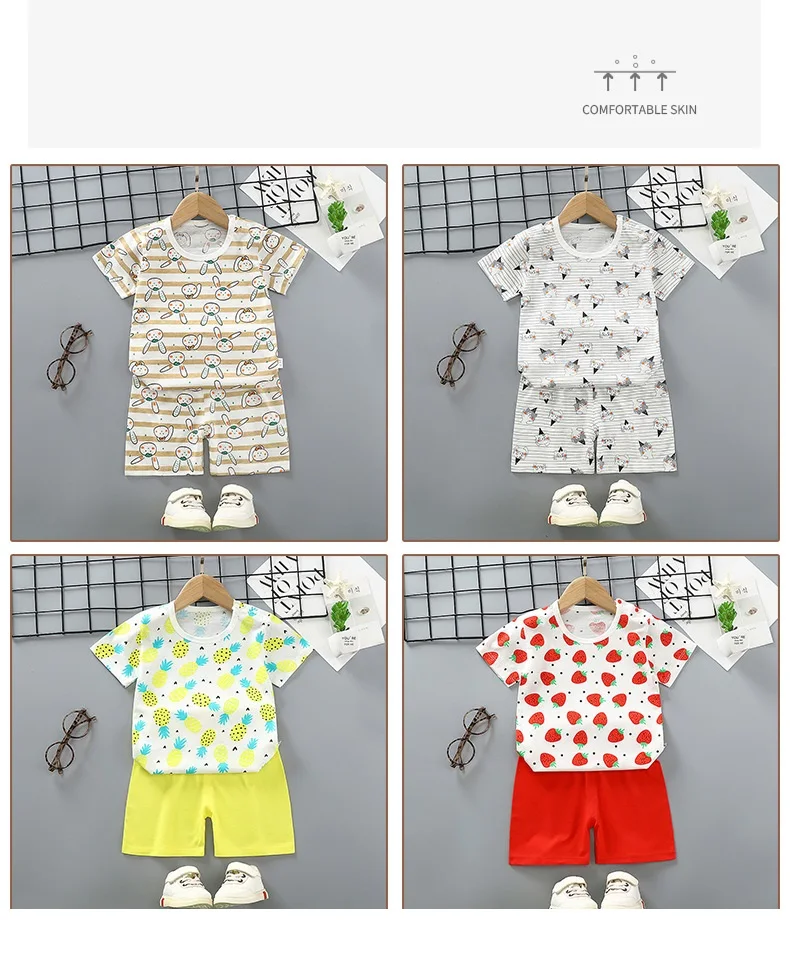 vintage Baby Clothing Set Summer Baby Boys Girls Set Pure Cotton Baby Short Sleeve 2-piece Clothes Boy's Clothing Set Homewear Suit Kids Outfits Baby Clothing Set luxury