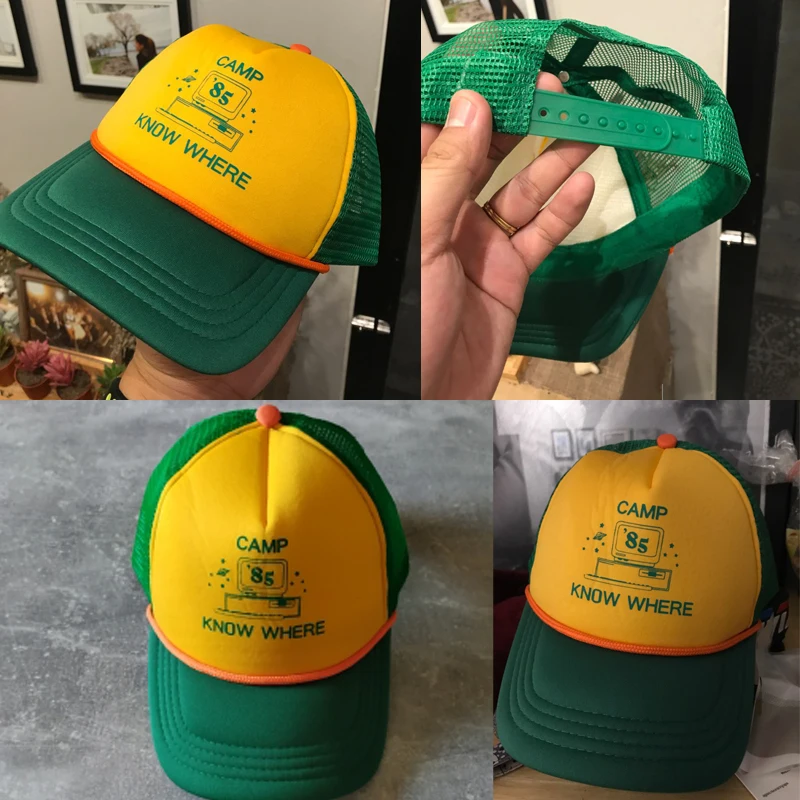 ТВ странные вещи Дастин шляпа Косплей Реквизит Дальнобойщик Кепка Желтый Зеленый 85 знать, где регулируемые кепки