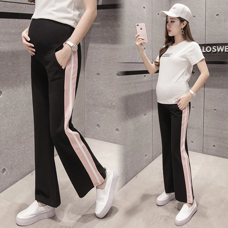 

2017 Spring And Summer New Style Pregnant Women Fashion Contrast Color Athletic Pants Pregnant Women Loose-Fit Bell-bottom Pants