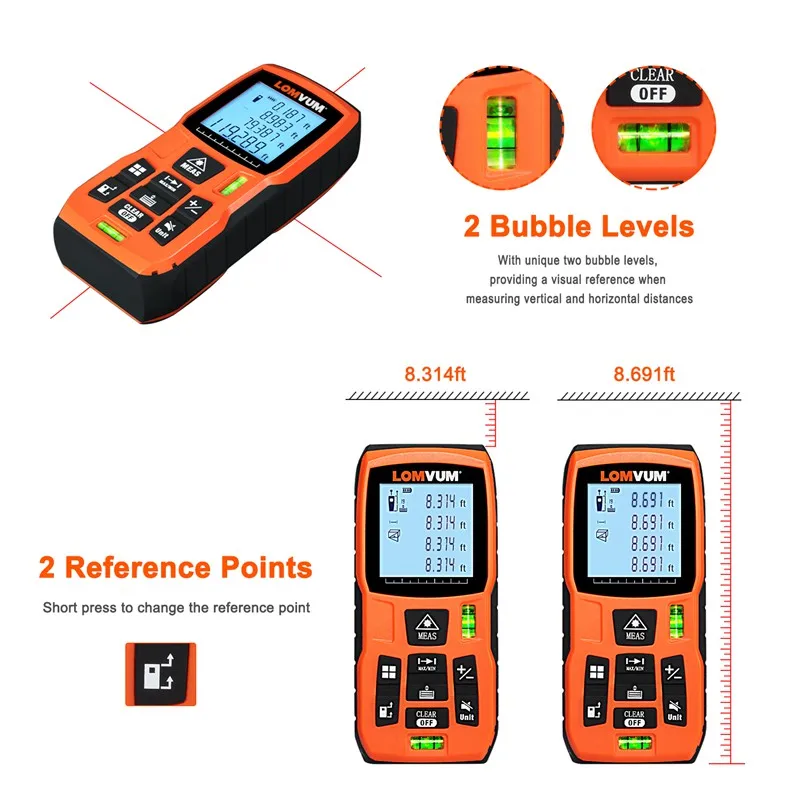 LOMVUM 120m Laser Distance Meter Trena Laser Ruler Rangefinders Digital Distance Meter Medidor Metro Lazer Tape Measure
