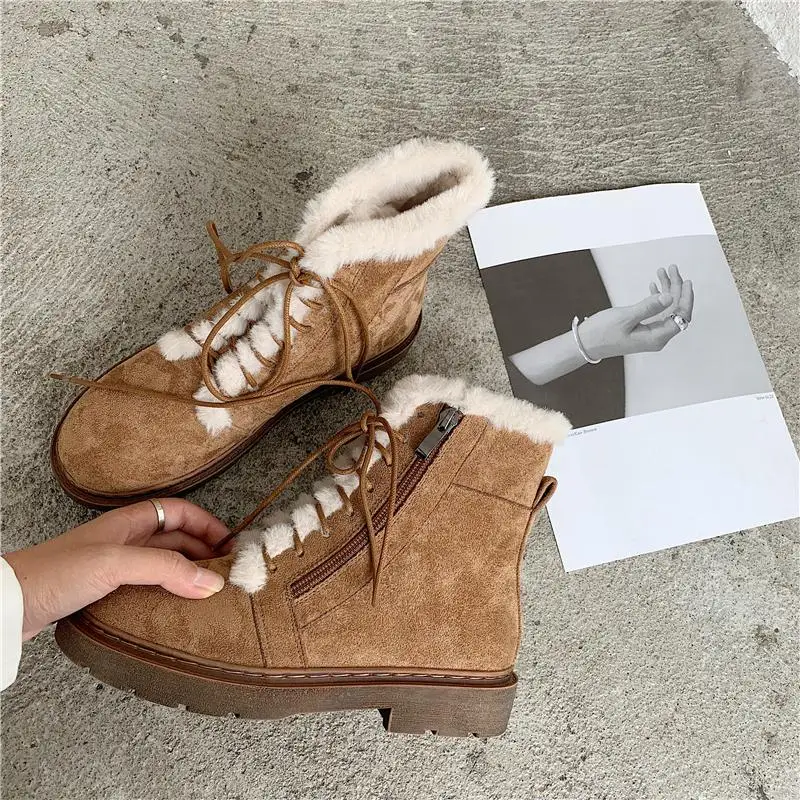 

boots new female fashion platform with velvet thickening antiskid white cotton shoes Martin boots in winter