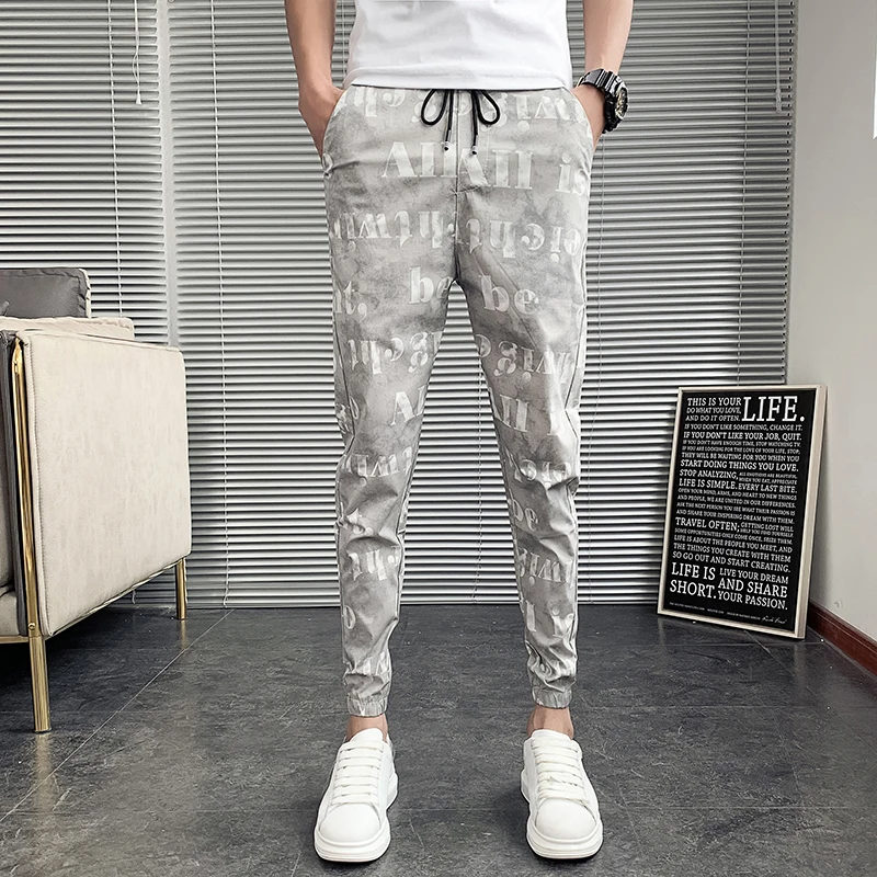 Брюки-султанки мужские тонкие модные брюки Slim Fit повседневные штаны с надписью
