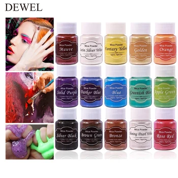 

Dewel Mica Powder Metallic 15 Colors Nail Glitter Powder Pigment Epoxy Resin Pearlescent Soap Making dye Food Grade for DIY Nail