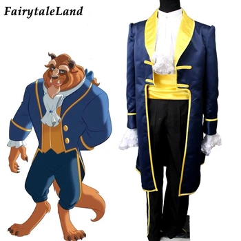 

Cartoon Beauty and The Beast Cosplay Costume Halloween Costumes For Adult Men Beast Blue Coat Fancy Outfit