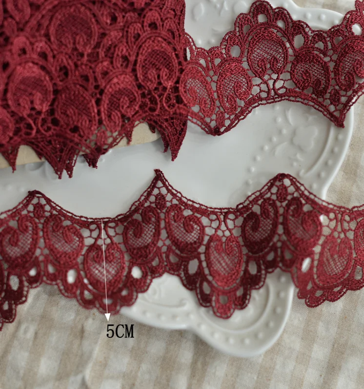2 Meters Water Soluble Lace Ribbon 5cm BurgundyPink Lace Trims Apparel Sewing Garment DIY Accessories Handmade Trimming