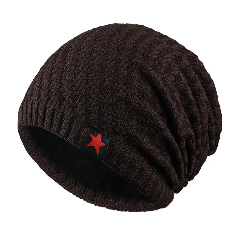 Coffee Вязаная Шапочка звезда наклейка ребристый носик для бутылки Мода Gorros кепки с сеткой капот Высокая трикотажная стрейч теплые шапки для зимы - Цвет: Coffee