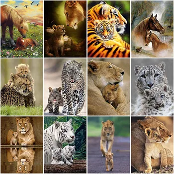 

DIY 5D Diamond Painting Tiger Cross Stitch Lion Full Round Diamond Embroidery Rhinestone Mosaic Home Decor Children's Gifts