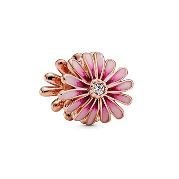 

Authentic 925 Sterling Silver Bead New Rose Gold Pink Daisy Fashion String Fit Original Pandora Bracelet For Women Diy Jewelry