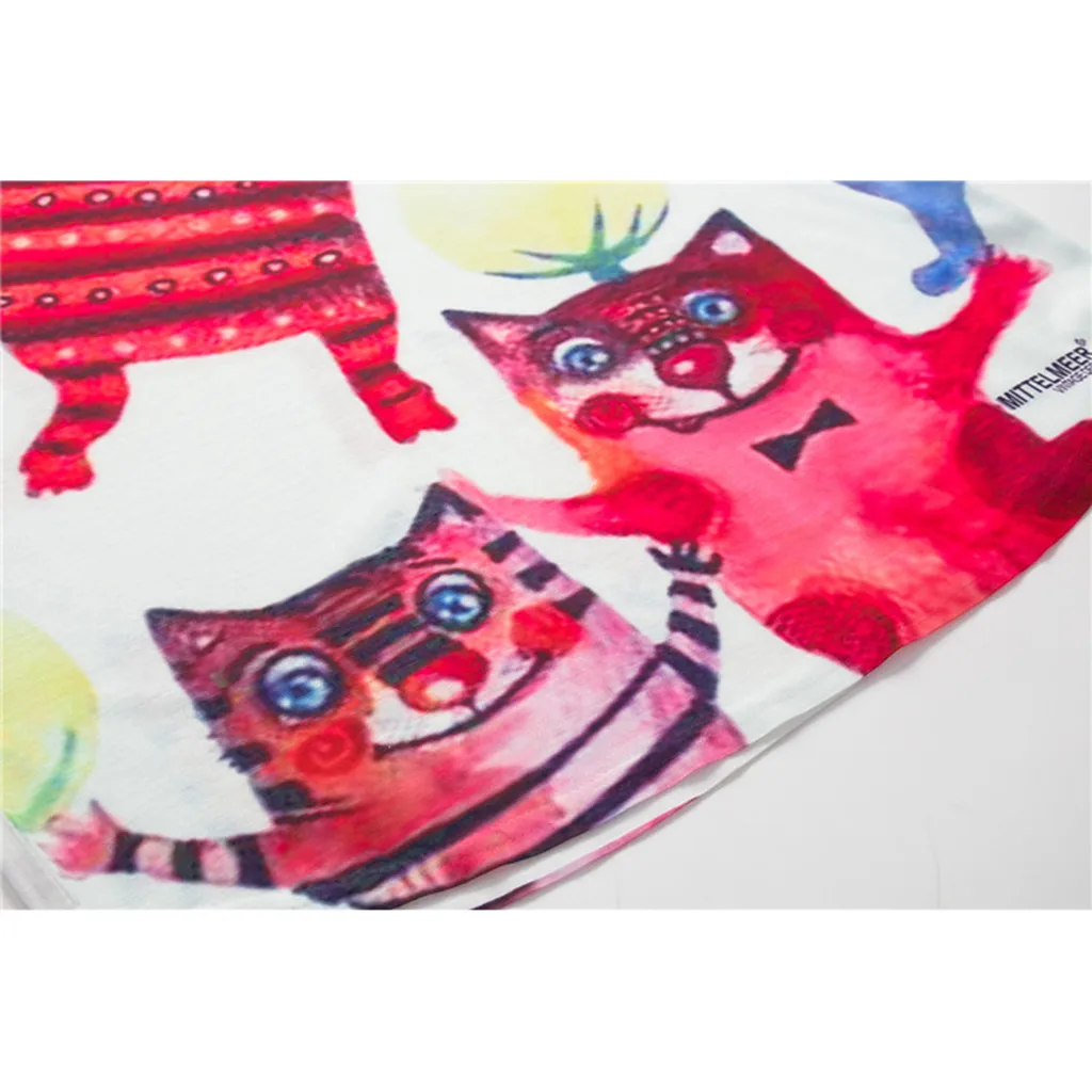 Летняя новинка Женская футболка Ulzzang Harajuku Kawaii Милая стильная футболка с принтом кота с круглым вырезом короткий рукав свободная туника Топ женский