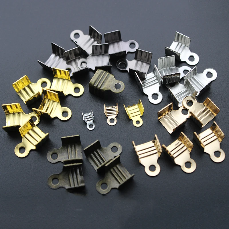 

200pcs/lot Gold Silver Crimp Beads Cove Clasps Cord End Caps String Ribbon leather Clip Foldover For Necklace Connectors Z1128