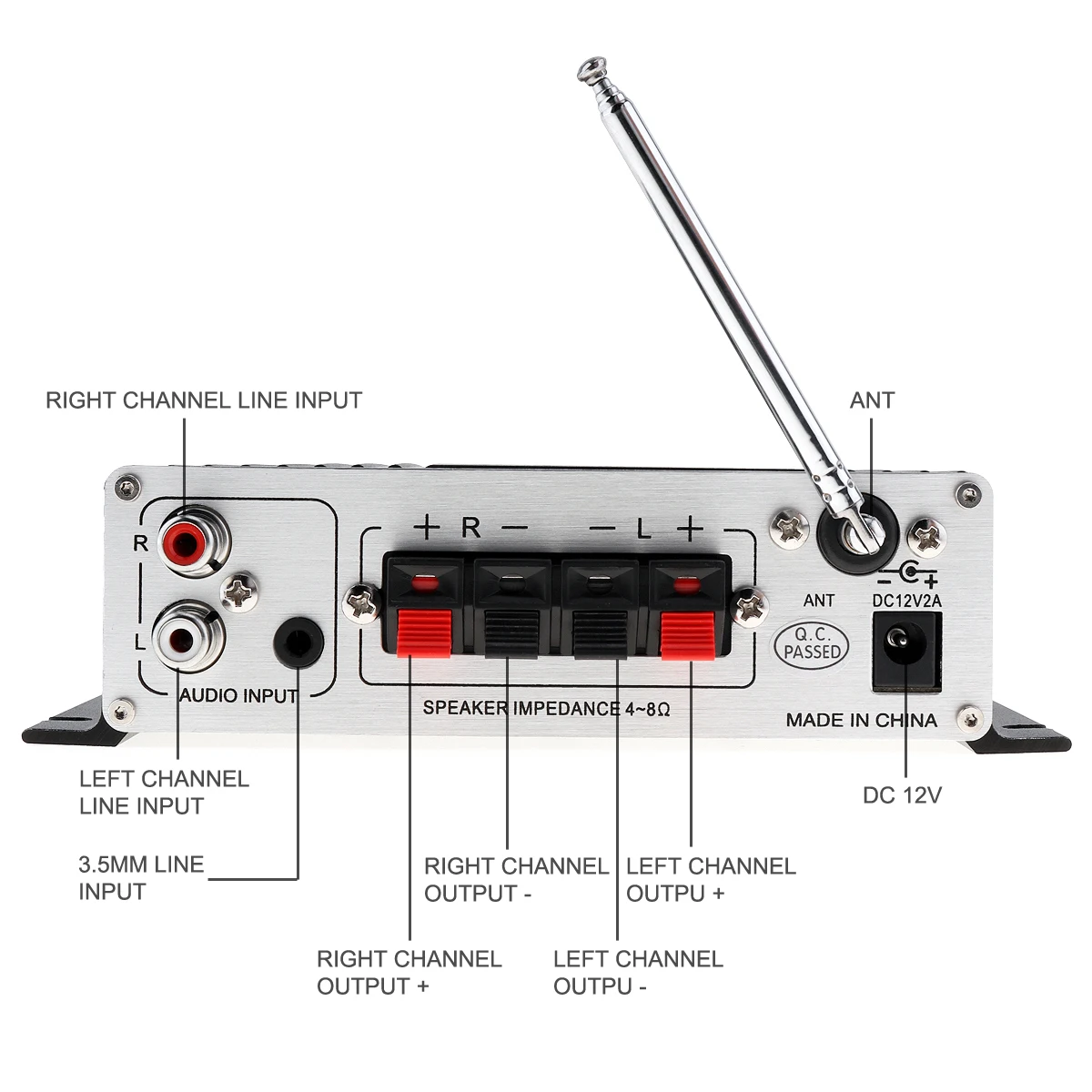 Najtaniej DC12V 5A samochodowy wzmacniacz audio Bluetooth samochodowy Mini Hi Fi wzmacniacz audio stereo USB SD DVD CD FM MP3 z pilotem do samochodu