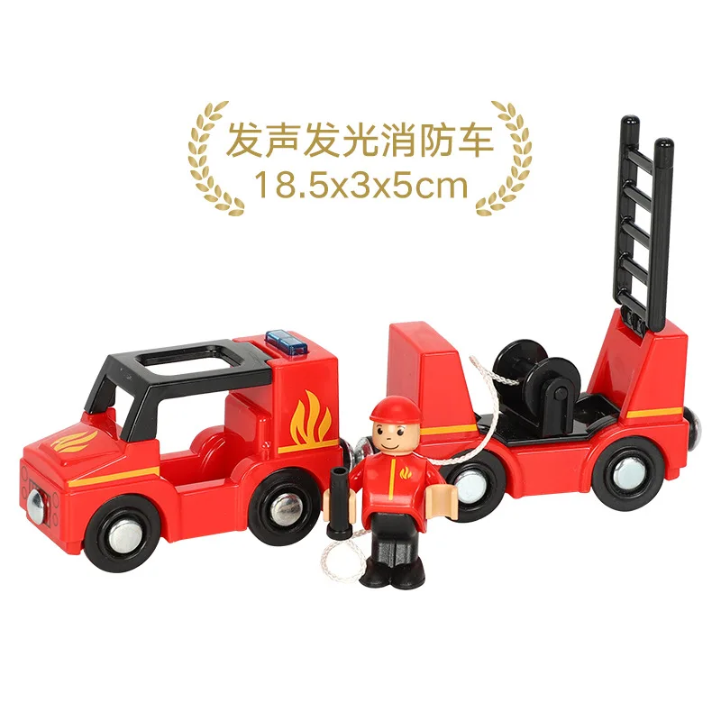 

w01 High-quality sound and light 2 sections of magnetic train compatible with wooden track- red fire engine