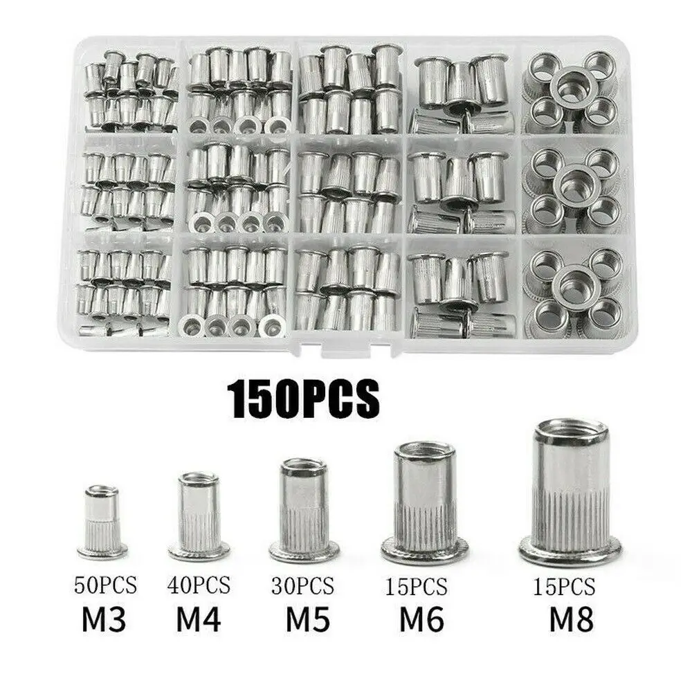 150Pcs Rivet Nuts Aluminum alloy Heavy Duty Threaded Insert Nutsert Rivnuts for Riveter Riveting Nut Gun Tools