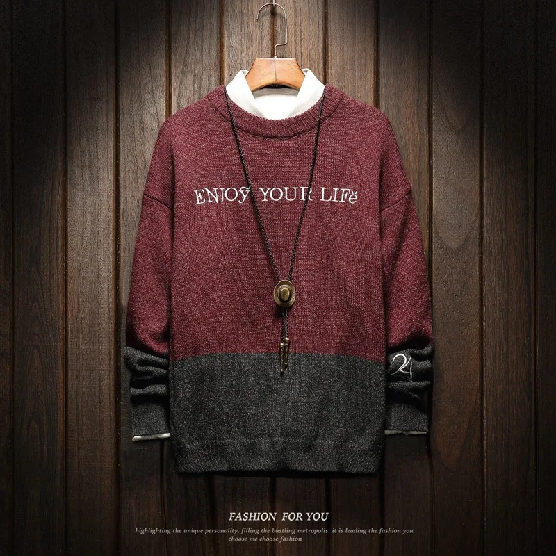 

2020 Spring Autumn Winter Christmas Casual O-Neck Patchwork Pullover Sweater Men Turtleneck Fashion Brand Warm Pull