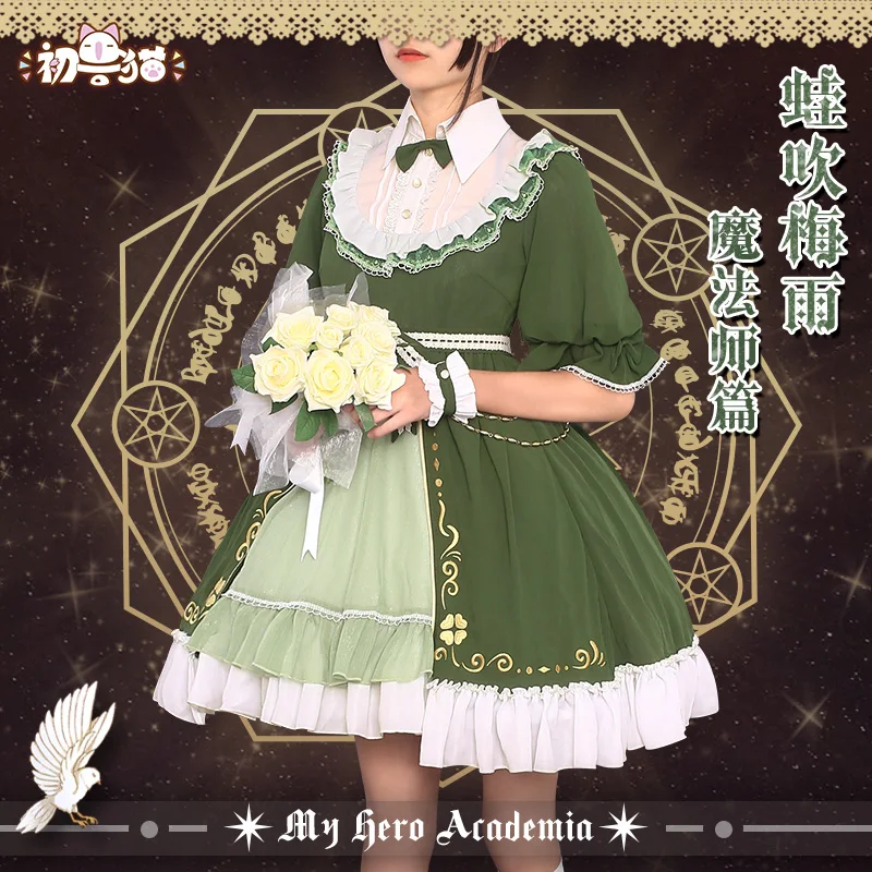 Boku no Hero Academy Asui Tsuyu, платье лолиты для косплея, костюм на Хэллоуин, Униформа, платье+ носки+ галстук+ ожерелье+ головной убор, размеры s, m, l