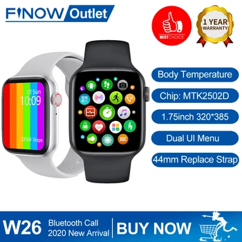 

Finow IWO W26 SmartWatch 2020 Series 6 1.75 inch Full Touch Screen ECG PPG Heart Rate Bluetooth Call K8 PRO Smart Watch IWO 15