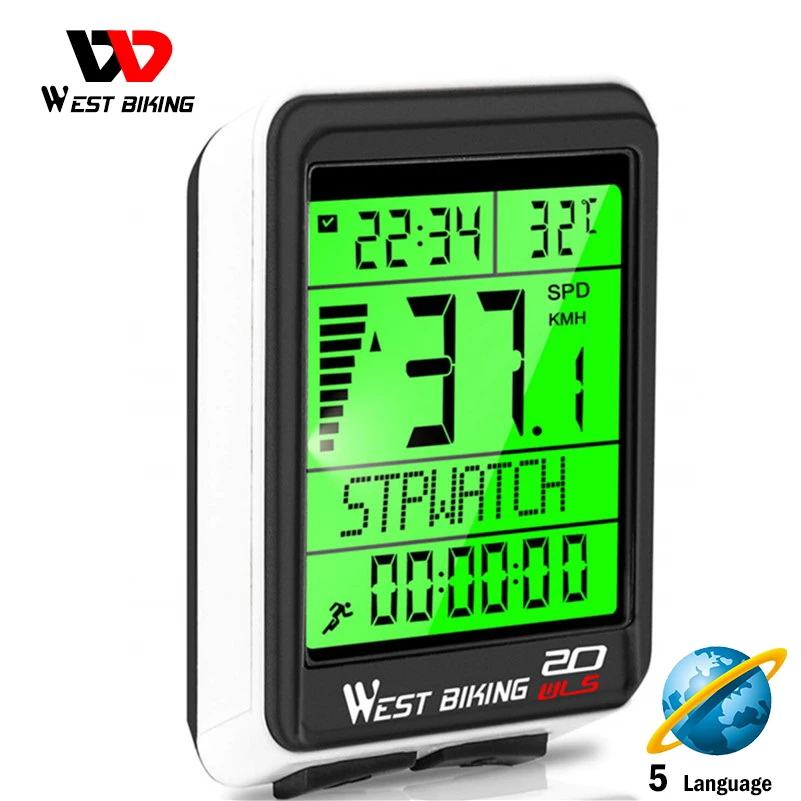 WEST BIKING Bike Computer Wireless Speedometer Odometer Waterproof LCD U5J6