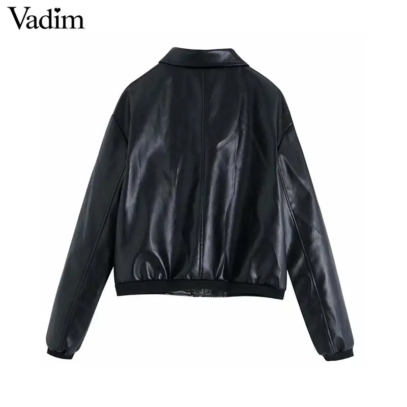 Vadim, женские шикарные однотонные пальто из искусственной кожи, на молнии, с карманами, куртка с длинными рукавами, женская верхняя одежда, стильные топы, mujer CA592