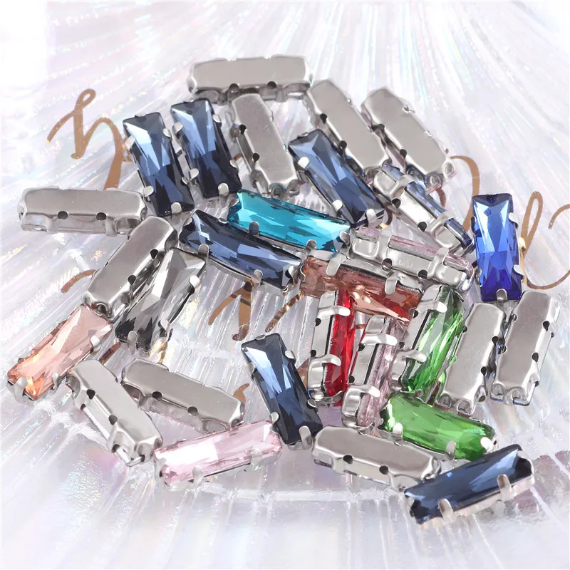 Sew On Rhinestones Sewing Rhinestones Glass Rhinestones Rectangle Glass Crystal Sew On Rhinestones Silver Claw Handicrafts Glitter Stones For clothing accessories