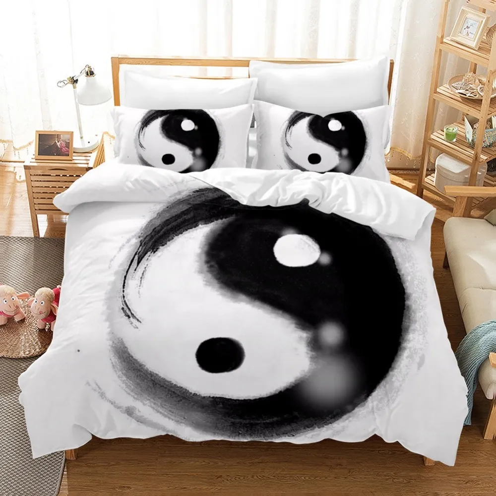 

Yin and Yang Tai Chi Bedding Set Comforter Set Flame Water Print Boys Duvet Cover Set Queen Double Wolf Animals Bed Linen Set